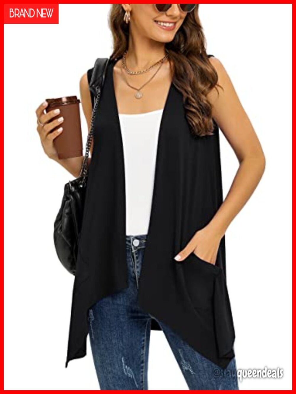 Women's Lightweight Floral Knit Cardigan with Pockets High Low Hem Draped